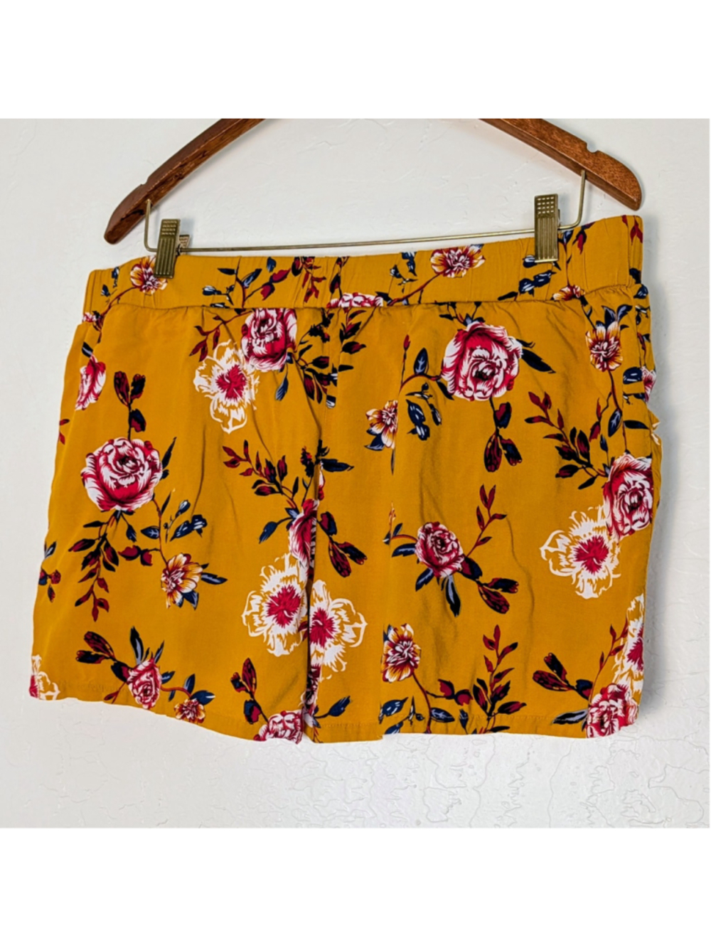 Grace & Lace XL Mustard Floral Boho Drawstring Shorts Flowy Summer